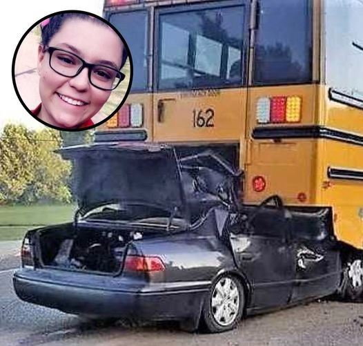 Teenager dies after crashing into school bus; then police find what she was holding.